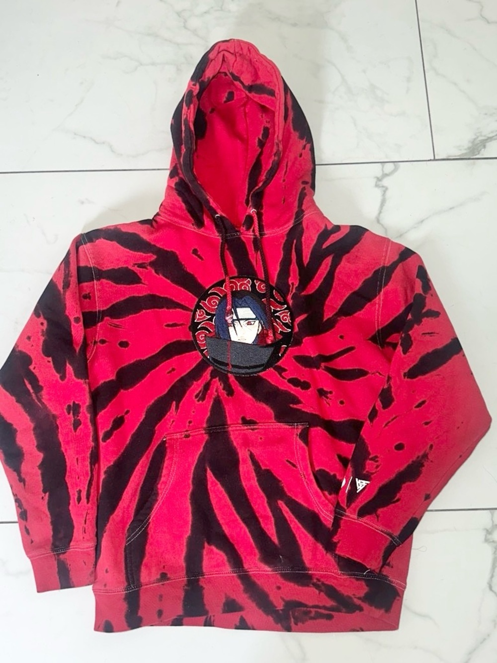 Red and Black Tie-Dye Anime Collab Hoodie - Medium